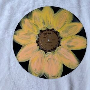 Hand-Painted Sunflower Vinyl Record Art